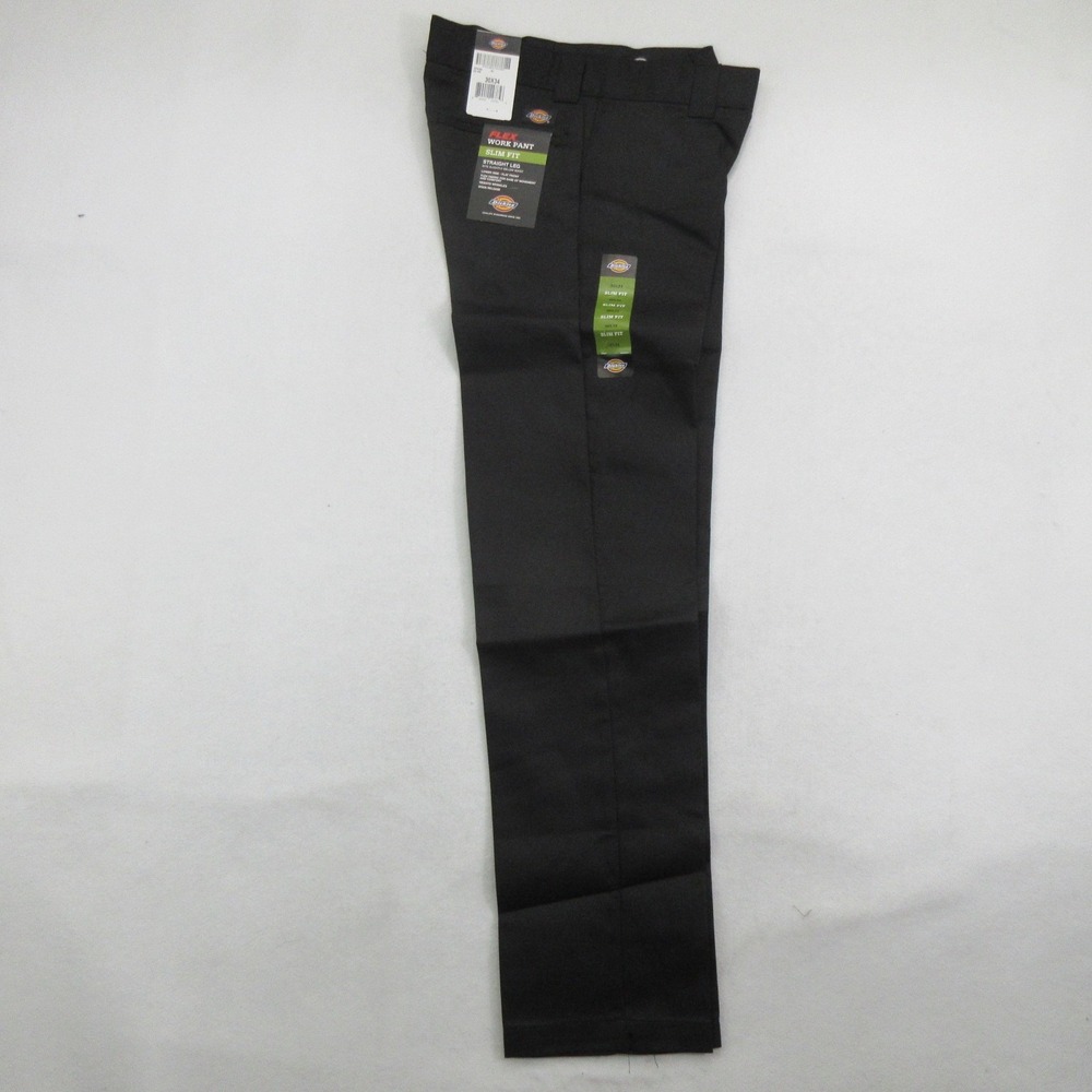 Dickies Pants 30x34 Black Flex Work Pants Slim Fit Straight Leg Flat Front New